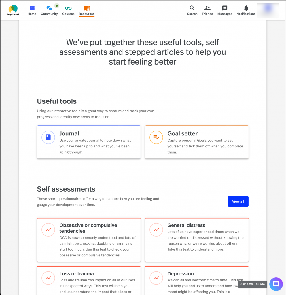 A screenshot shows the Resources page, with an introduction reading: Useful tools
Using our interactive tools is a great way to capture and track your own
progress and identify new areas to focus on.